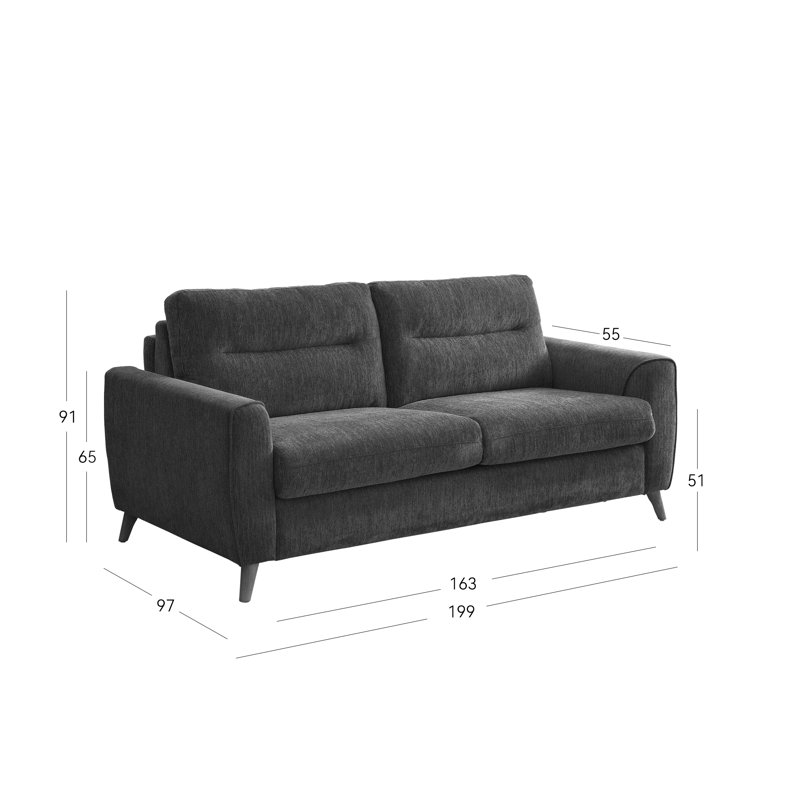 2 Seater Textured Fabric Sofa Bed, Blue
