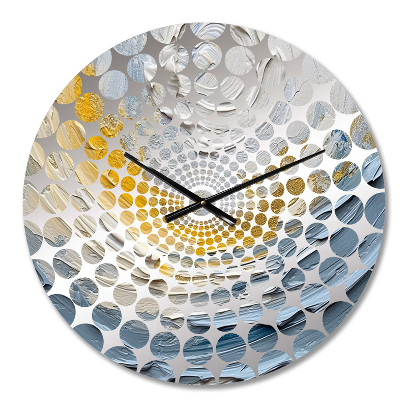 Horloge murale spirales abstraites dorées et bleues, Médium