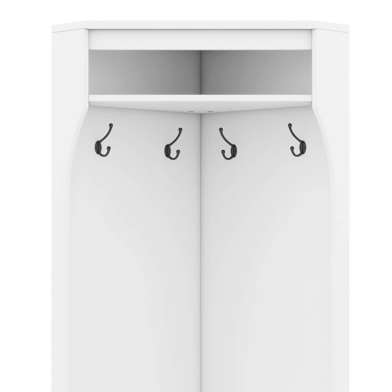 Portemanteau d'angle avec banc à chaussures, portemanteau polyvalent avec 4 crochets, étagère à chaussures réglable, White