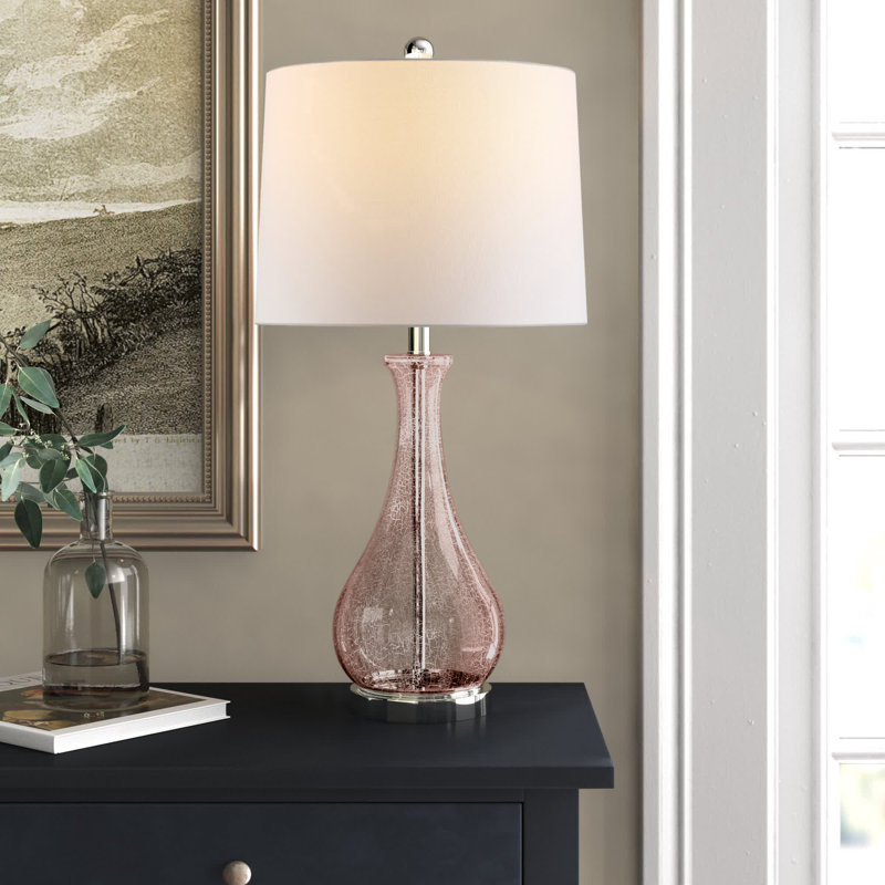 Glass Table Lamp, Light Blush Crackle