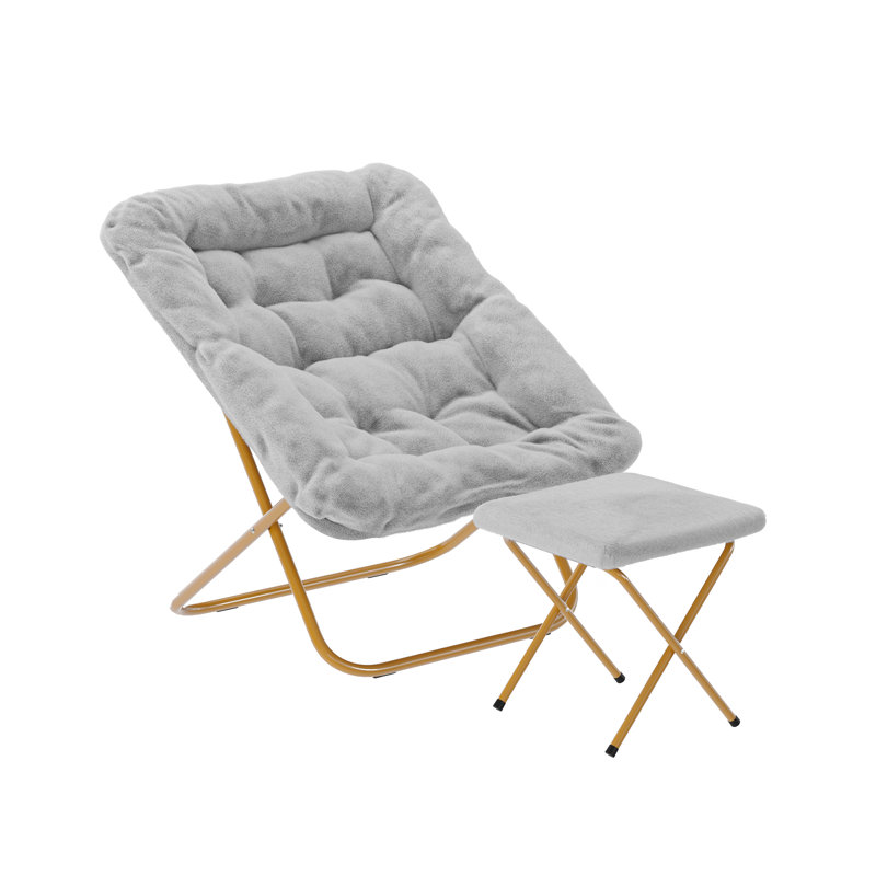 Fauteuil surdimensionné rembourré avec soucoupe et repose-pieds, Polyester gris