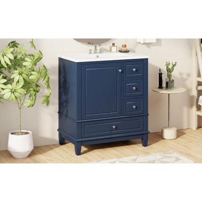 Meuble-lavabo 30 po avec lavabo, une porte avec tablette et trois tiroirs, porte à fermeture en douceur