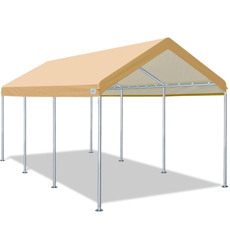 ADVANCE OUTDOOR 10x20FT Heavy-Duty Carport Canopy with 4 Height Adjustments(9.5-11FT) Shelter for Cars/Outdoor Events, Galvanized Steel Frame & Anti-UV Cover,Beige