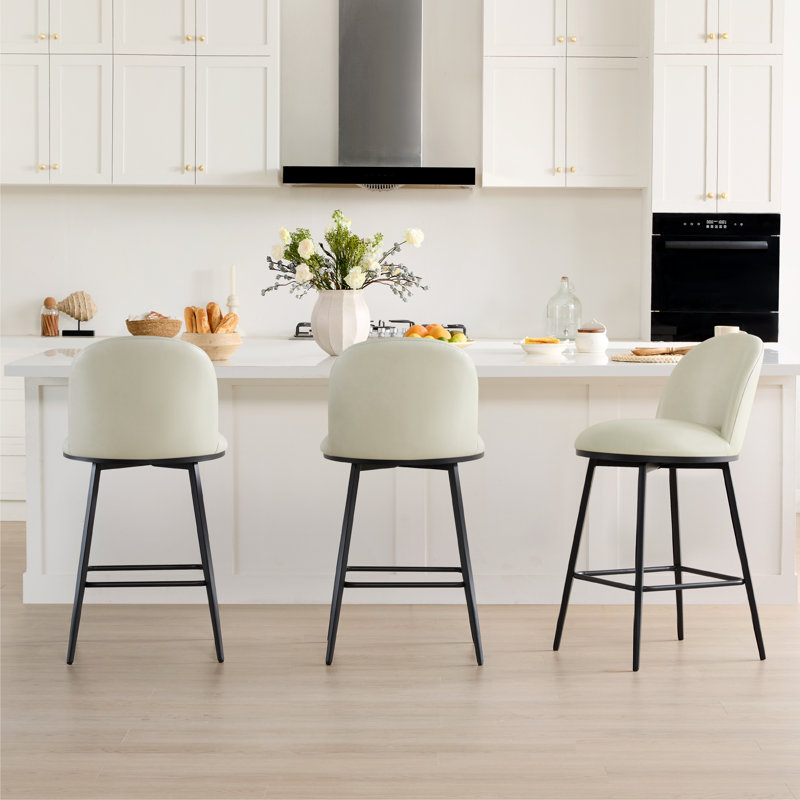 Aura 26'' Upholstered Swivel Counter Stool, Cream, 3