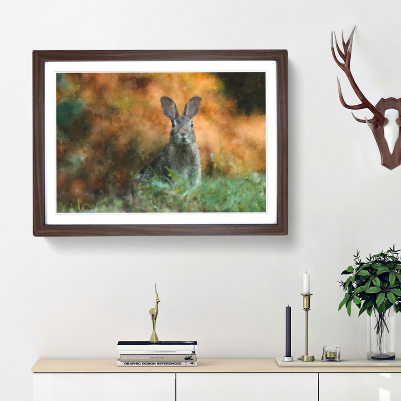 Hare in a Meadow - Picture Frame Painting Print, 33cm H x 45cm W x 2cm D, Walnut Framed