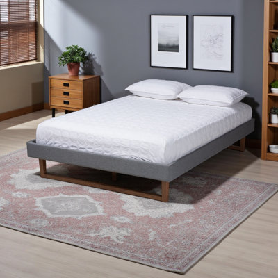 Lit plateforme double tapissier Brixton, gris foncé / brun noyer, H 14,9 po x l 57 po x L 77 po