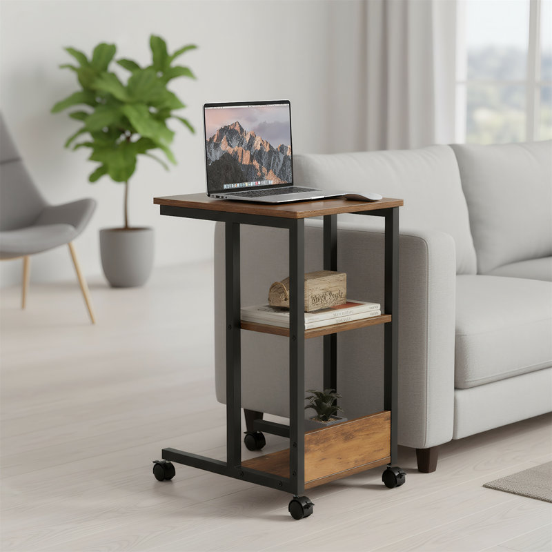 Movable Sofa And Bedroom Side Table, Brown Top/Black Base