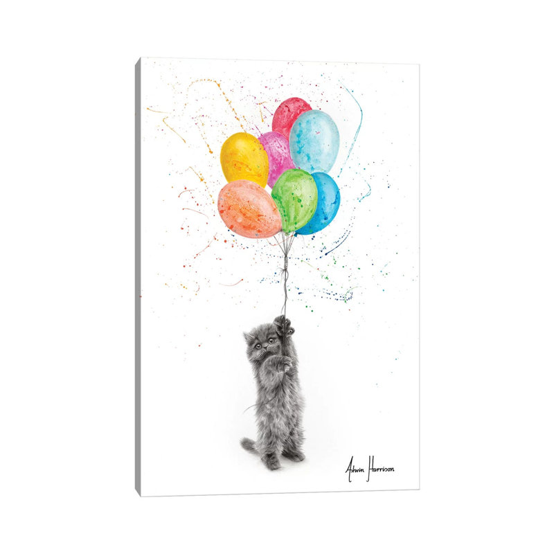 The Naughty Kitten And The Balloons by Ashvin Harrison - Wrapped Canvas Print, 66.04 cm H x 45.72 cm W x 1.91 cm D