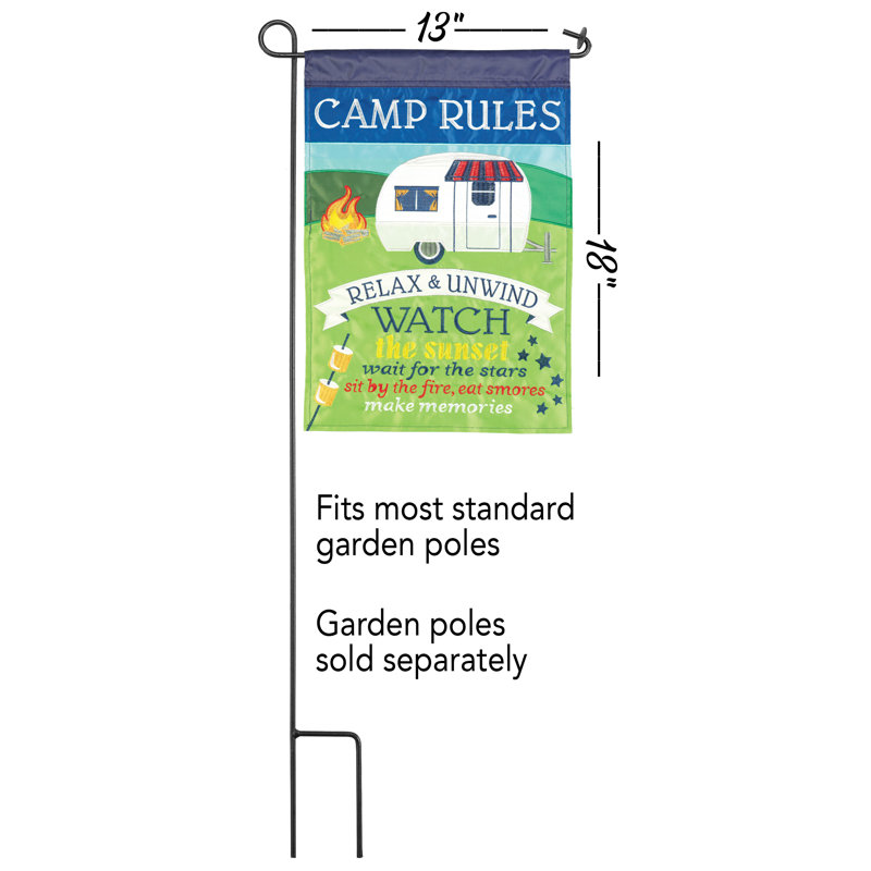 Drapeau de jardin en polyester 18 x 13 po Camp Rules