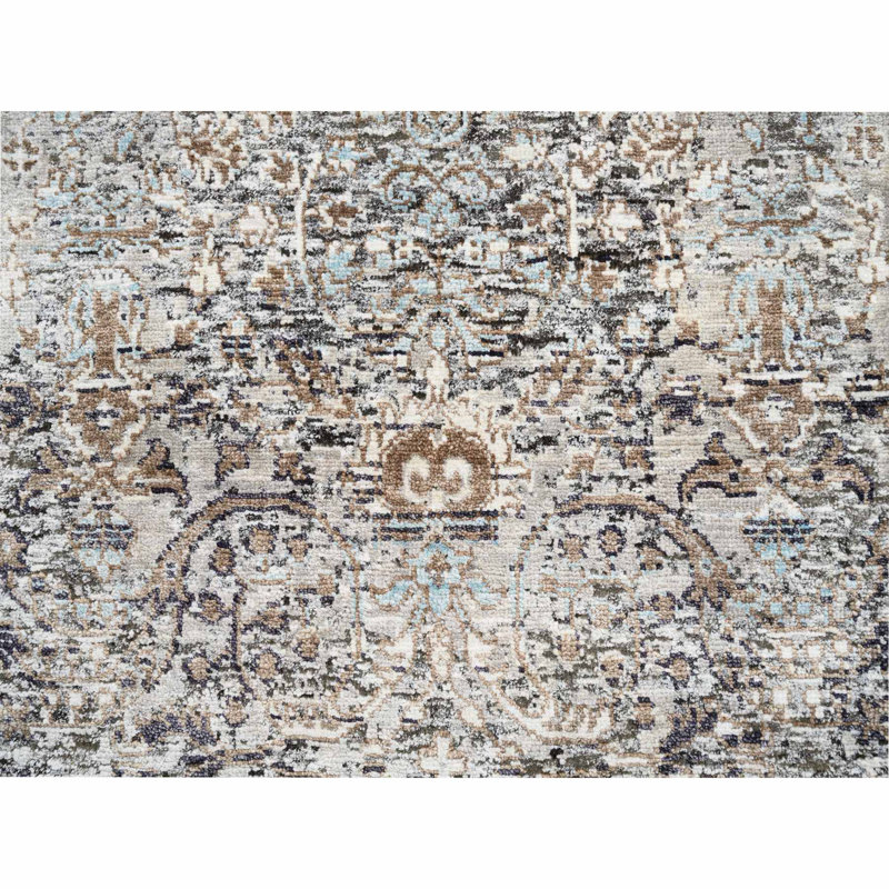 Tapis de couloir gris noué à la main de conception unique nouvel âge 2 pi 7 po x 22 pi 3 po Takwon