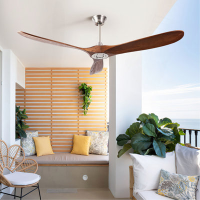 Ventilateur de plafond d'intérieur moderne de 60 pouces avec télécommande à 6 vitesses et 3 pales en bois massif pour le salon