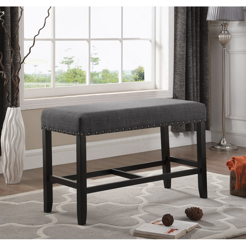 Banc de salle à manger en tissu à hauteur de comptoir avec garniture cloutée, gris, Gris