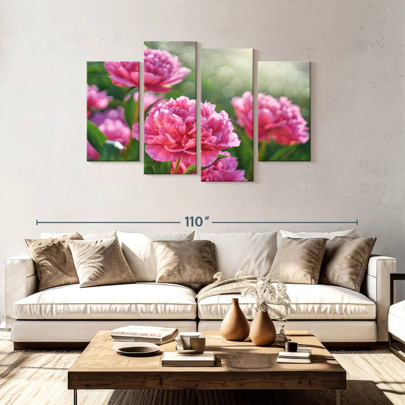 Harnek pivoines roses ensoleillées, H 48 po x l 75 po