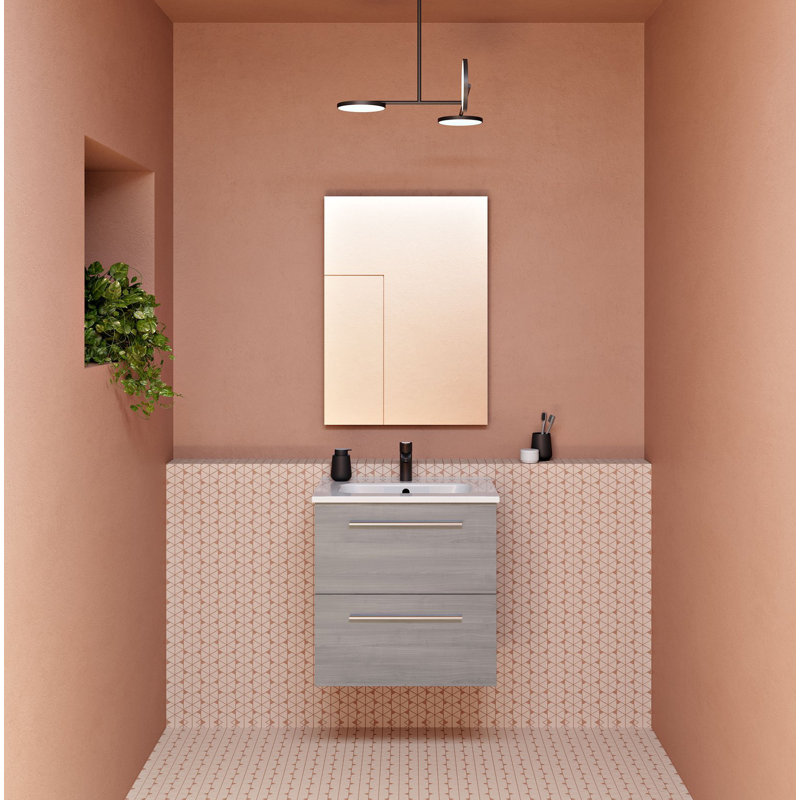 Ensemble de meuble-lavabo mural simple 20 po avec miroir Dermott, Gris