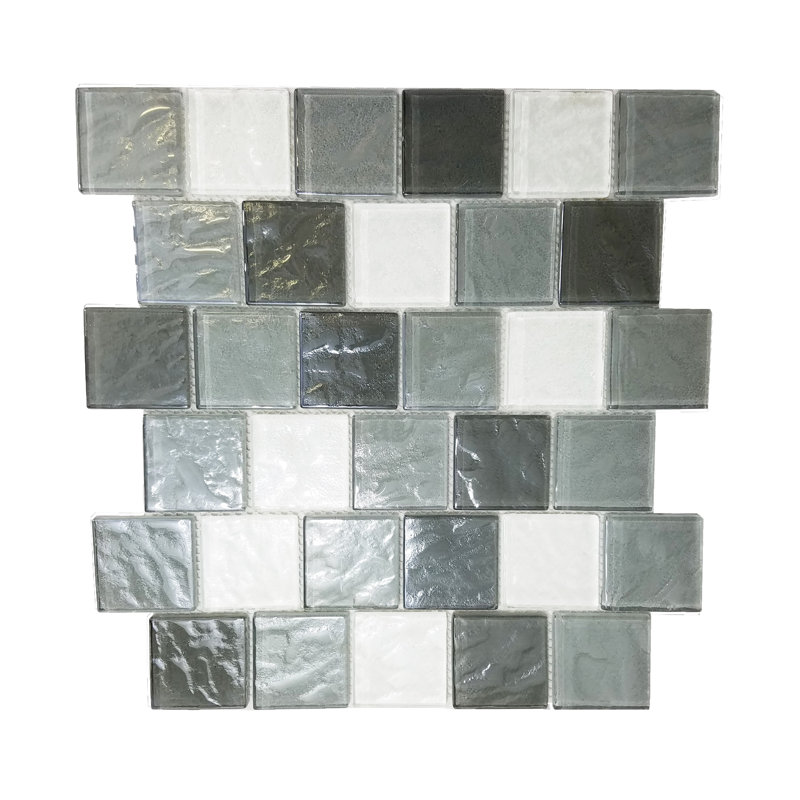 Geo 2 in. x 2 in. Textured Glass Straight Edge Brick Mosaic Wall & Pool Tile