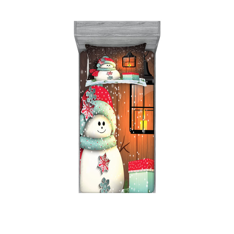 Drap-housse et coussin décoratif Ambesonne Christmas, blanc et brun, Ensemble de draps pour lit simple TG + 2 taies d'o