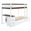 Lit simple superposé simple avec lit gigogne simple, rangement et bureau, blanc et noyer
