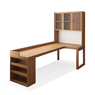 Brown Rectangular Solid Wood+Glass desk