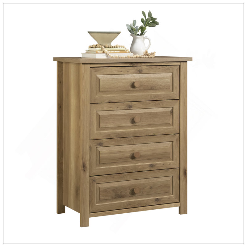 Commode 4 tiroirs, finition chêne blanc
