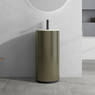 34'' Tall Round Solid Surface Pedestal Sink Bathroom Pedestal Sink