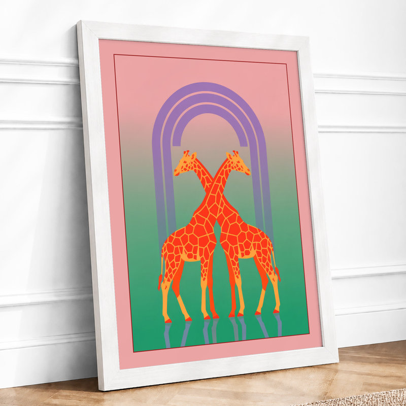 Twin Giraffes In Arch Modern - Print, A4 - 29.7 x 21.0 cm, White