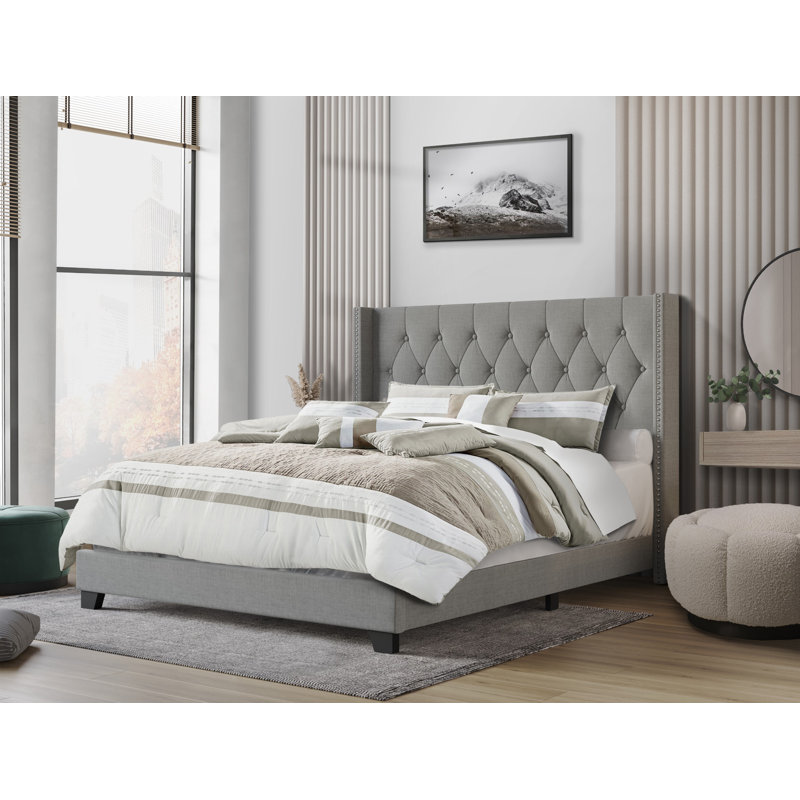 Amberlee Upholstered Wingback Bed, Gray, King