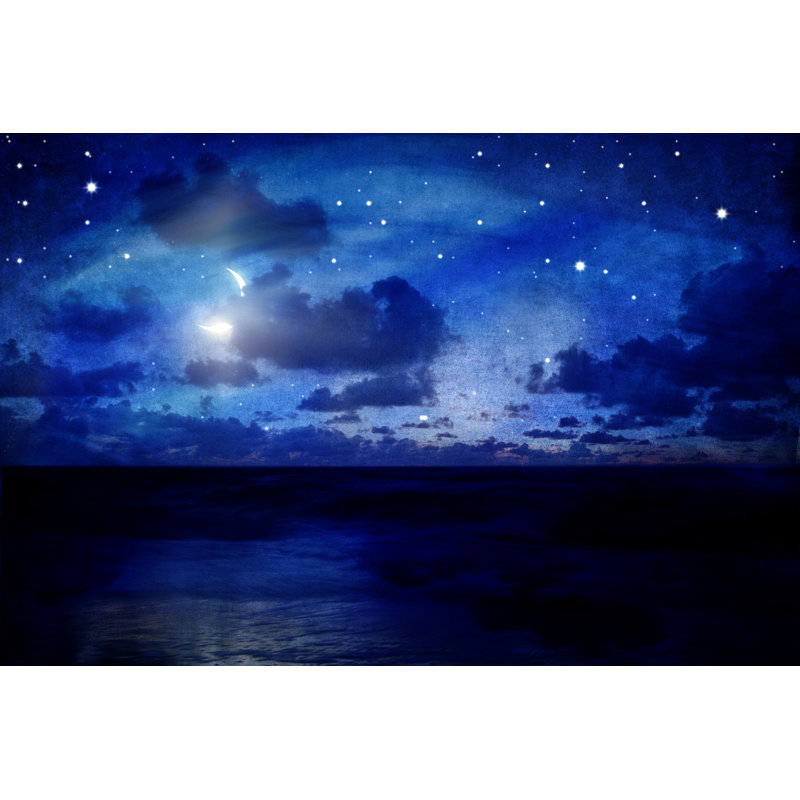 Night Sky With Moon And Stars by Kamisoka - Wrapped Canvas Print, 61cm H x 91cm W x 3.8cm D
