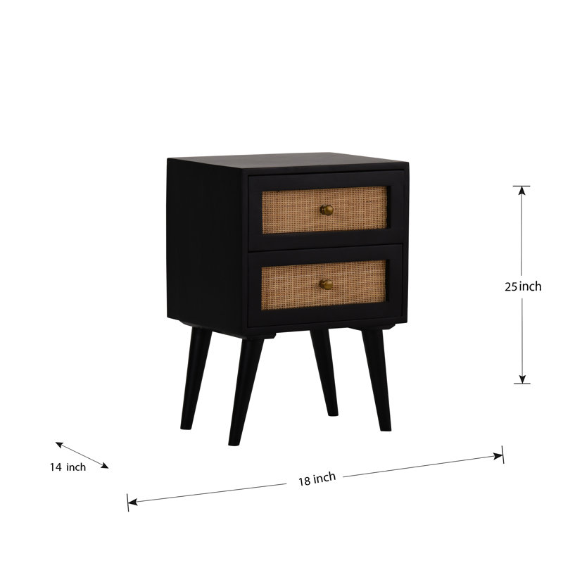 Glines 18'' W Solid Wood Nightstand, Black/Brown