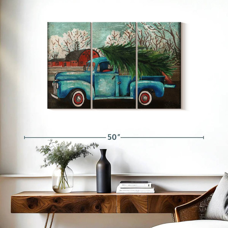 Mehar Blue Truck And Tree I, 24" H x 38" W