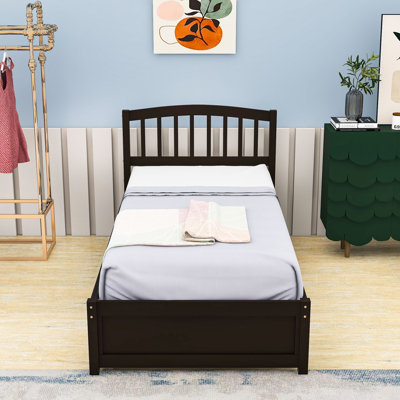 Wood Twin Platform Bed with Twin Trundle and Headboard
