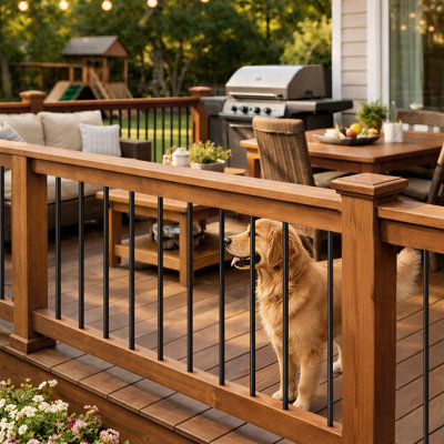 Deck Balusters, 26 in Aluminum Railing Spindles, 3/4 in Diameter Hollow Round Metal Decking Stair Balusters with Connectors, Screws, for Deck, Porch & Staircase Railing Fence, Black