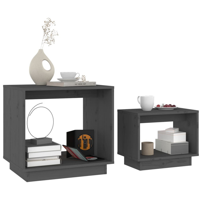 2x Coffee Tables Nesting Accent Table Solid Wood Pine Black/Brown, Grey