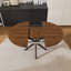 Table de salle à manger rétractable extensible ronde avec base en acier au carbone - Placage de bois massif, 42 po à 58 po-1948593472-1948593473