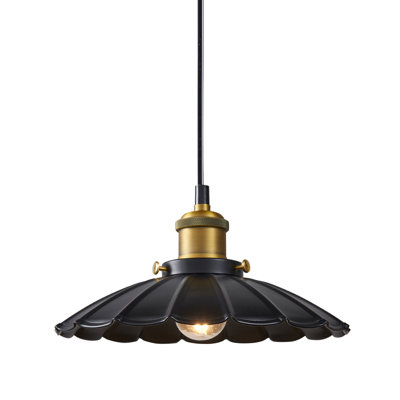 Black Hanging Light, 9.8 Inch Retro Hanging Lamp For Bedroom, Glossy Hanging Kitchen Lights Living Room Height Adjustable Indoor Pleated Pendant Light