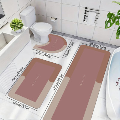 47in 3 Piece Bathroom Toilet Mat Set Rubber Super Absorbent Dry Washable Rubber Non Slide Backing For Safe And Easiler Clean For Any Home Hotel Shower Room