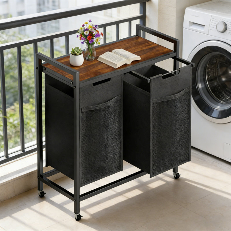 Laundry Cart, Simple Luxury Laundry Sorting Cart, With Shelves And 2 Pull-Out Bags - Suitable For Heavy-Duty Rolling Gift Basket Storage In Bathrooms, Bedrooms, And Dormitories