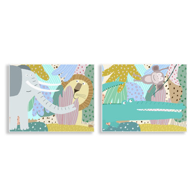 Ensemble de 2 plaques murales Whimsical Wild Jungle Animals, design par Carla Daly