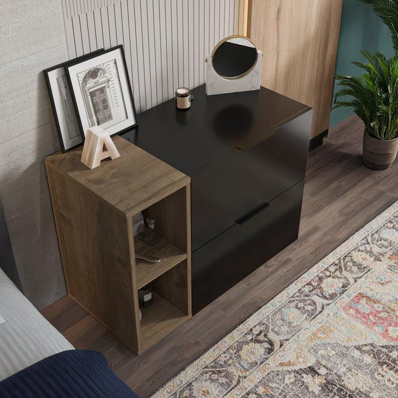 Commode 2 tiroirs Orpheus, Noir/noyer