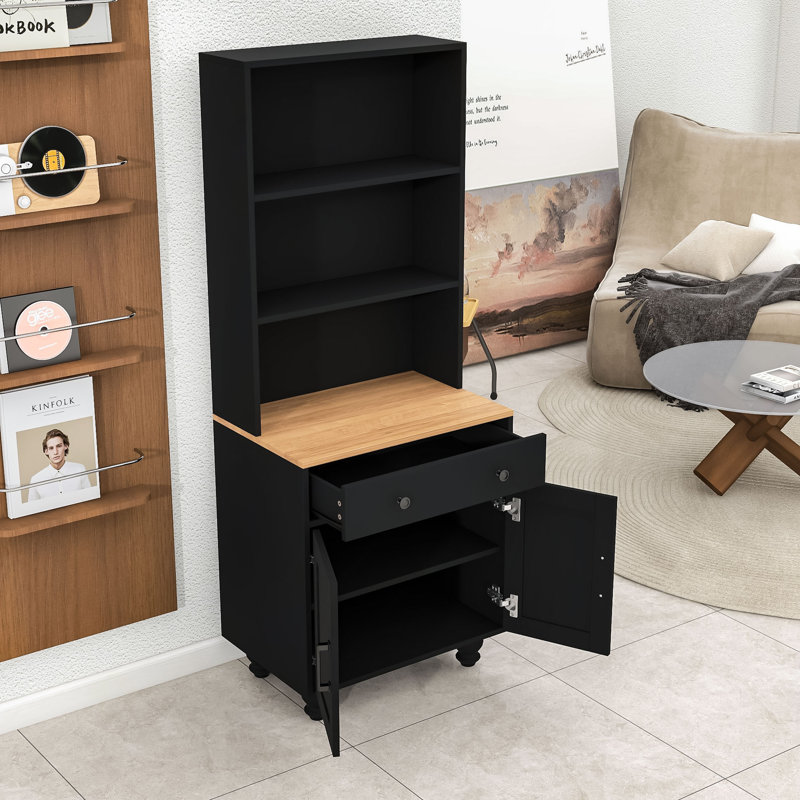 Bibliothèque Classic H 62,2 "x l 23,2" avec ensemble anti-basculement et pieds en bois Classic, Noir/naturel