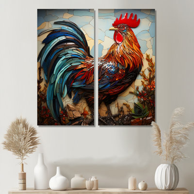 Modern Rooster Collage III - Large Chicken Canvas Prints 2-Pieces