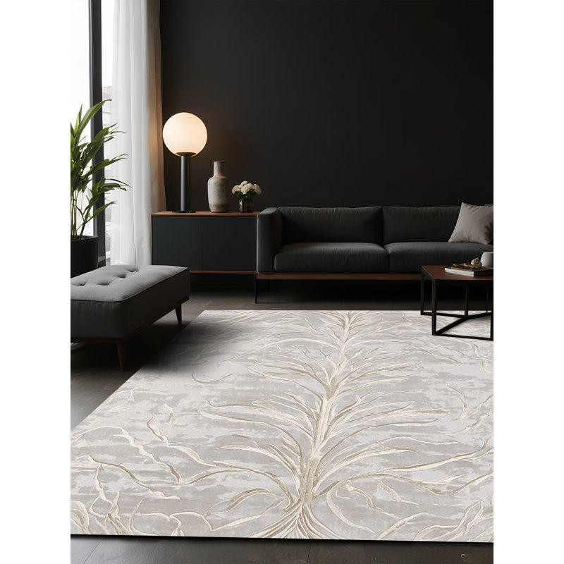 Tapis gris soyeux et moelleux, Carré 3 pi