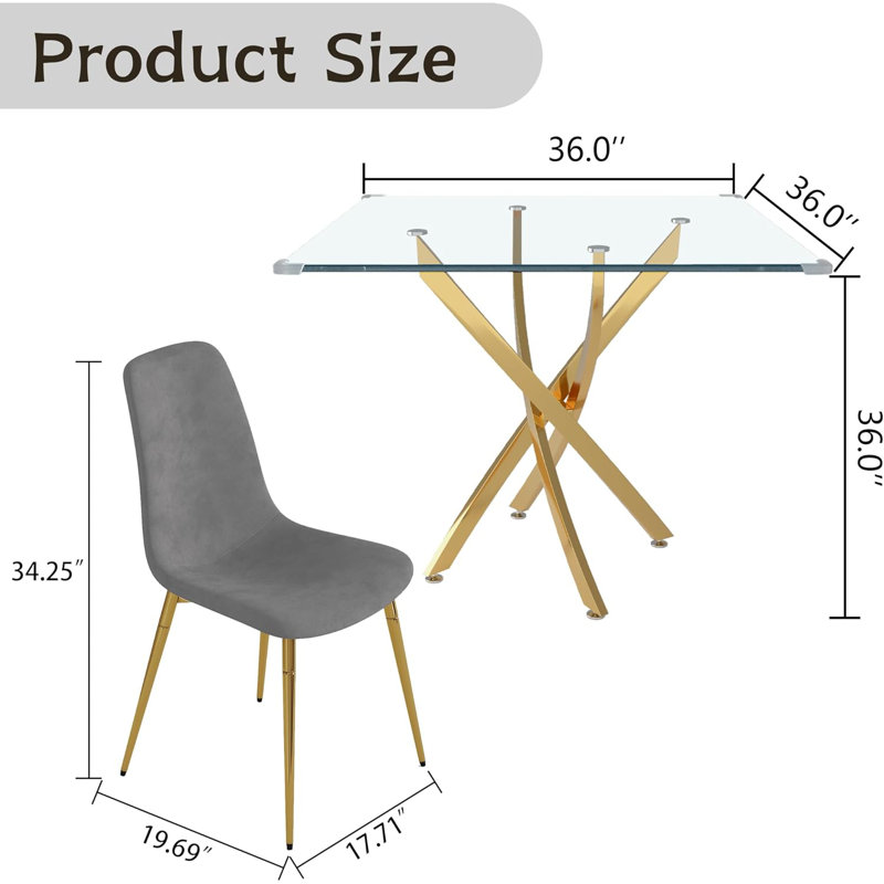 5 - Piece Pedestal Dining Set, Gold, Gold/Gray