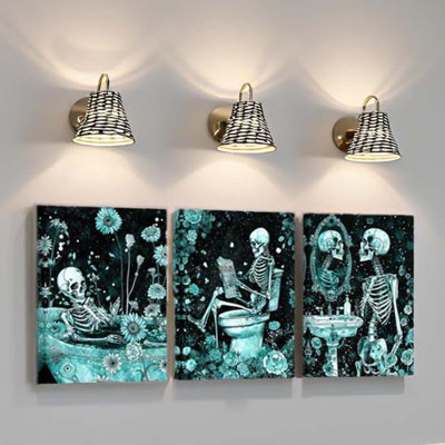 Skeleton Bathroom Decor Moody Skeleton Wall Art Pictures For Bathroom Gothic Painting For Home Decoration Framed 12X16 Inch Each Piece