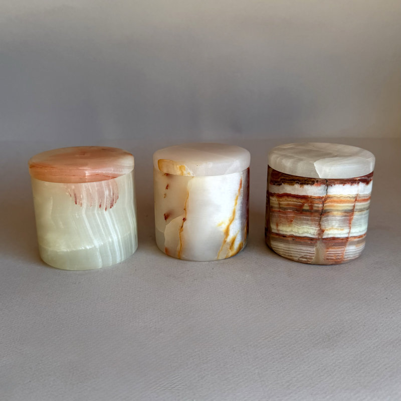 Pot à sel / pot à épices / boîte à bibelots en pierre de marbre onyx brut