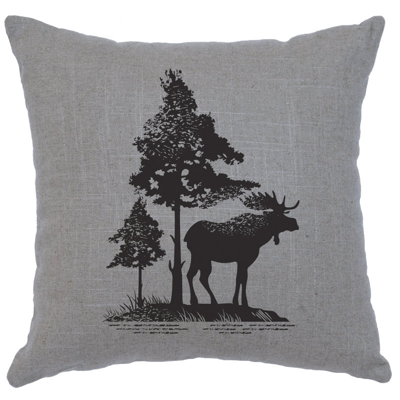 Wooded River Image Pillow - Moose Tree - Linen Gray, Gray