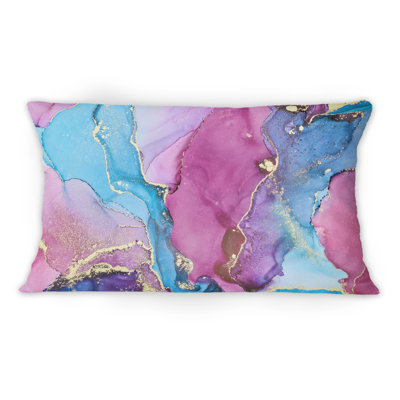 Purple And Turquoise Luxury Abstract Fluid Art IV - Modern Printed Throw Pillow 12" x 20"
