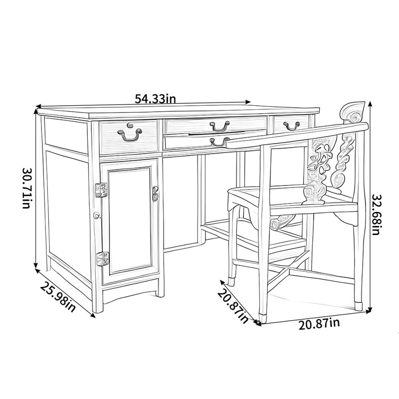 Ensemble de bureau et de chaises de style chinois