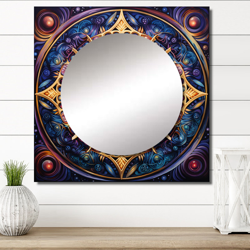 Décoration murale rétro or floral mandala magique - miroir carré boho mandala pour chambre à coucher, 23 po x 23 po