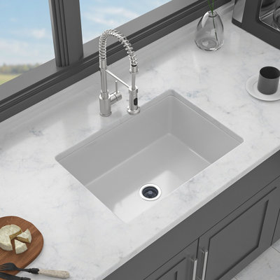 27"X19"X10" Undermount Single Bowl Fireclay Kitchen Sink - Dual Mount White Porcelain Fireclay Rectangular Deep Single Bowl Sink Basin
