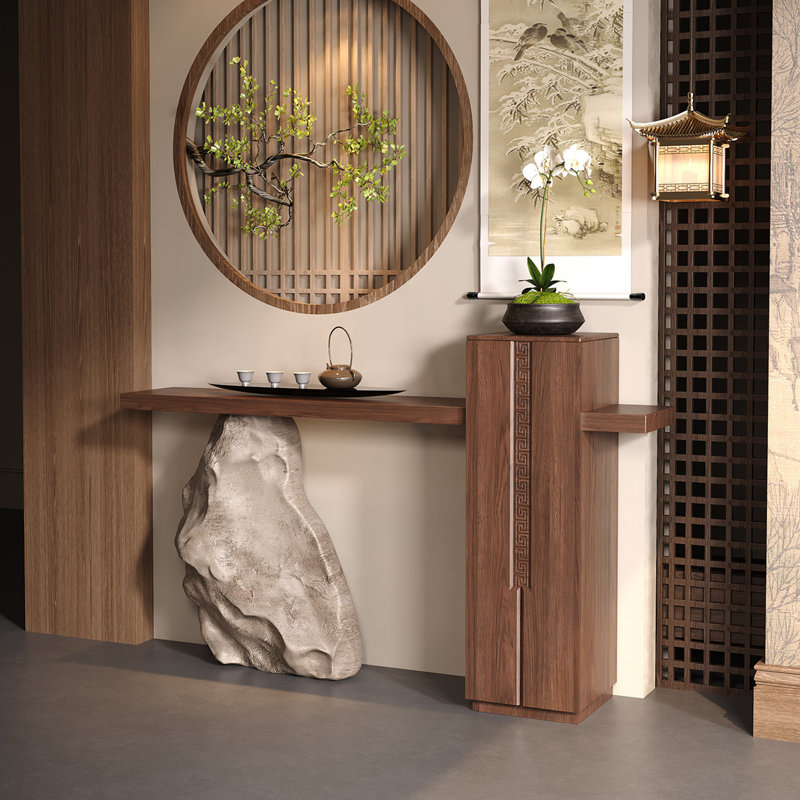 Console simple de style chinois, H 39,4 po x l 59 po x P 11,8 po